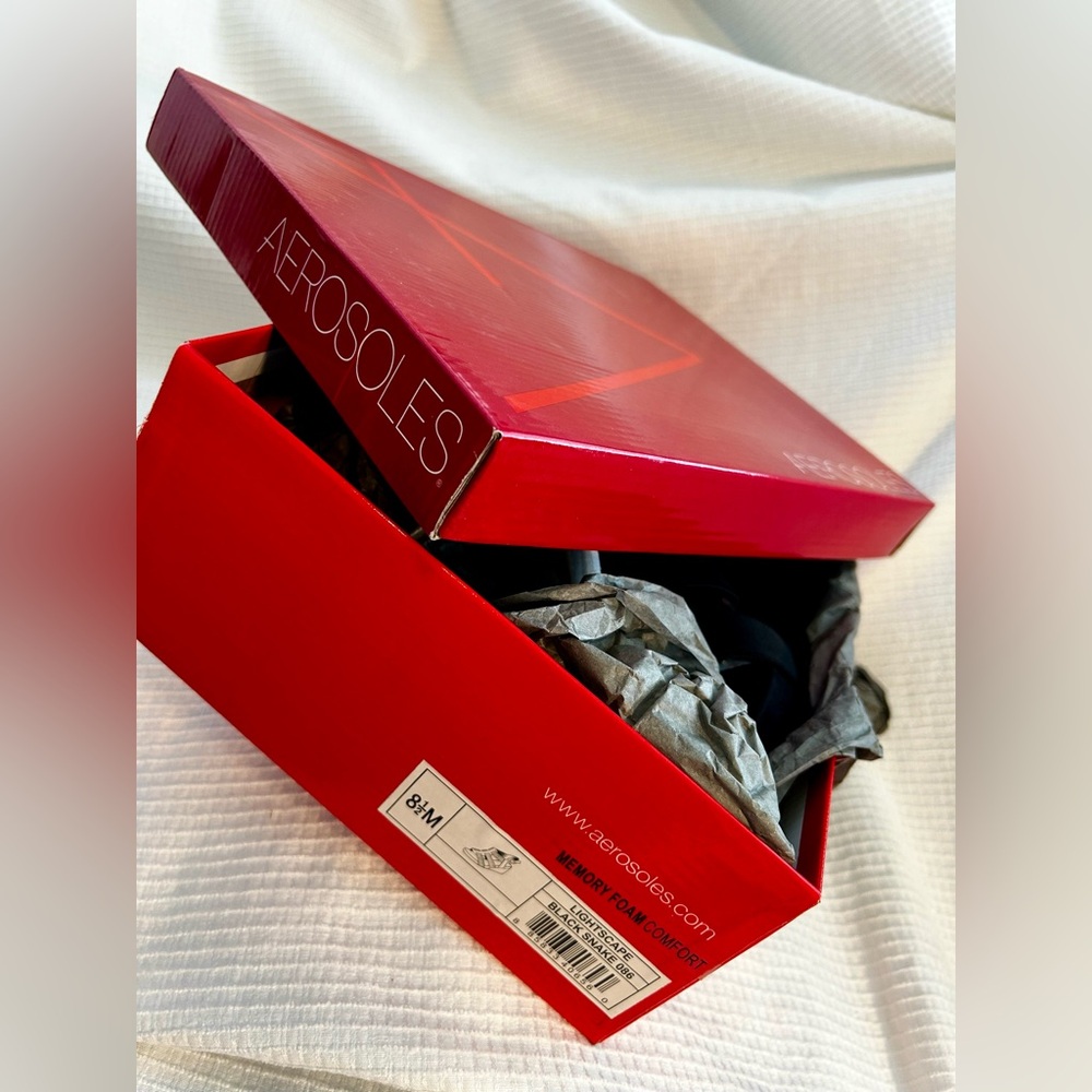 AEROSOLES NEW Black Snake “Lightscape” Wedge Sandals Size 8.5 - New in Box - Picture 11 of 12